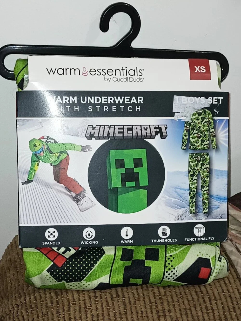 NEW Boys' Minecraft Thermal Underwear Set - Green XS (4-5)